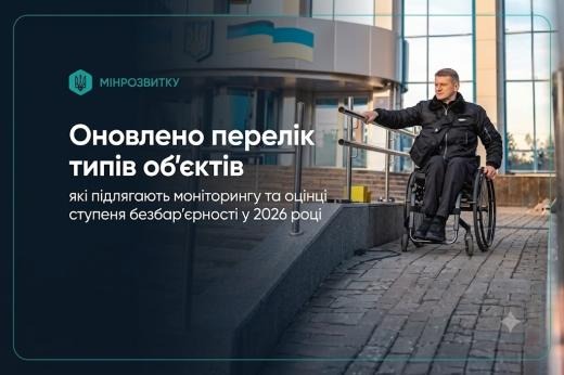 Оновлено перелік типів обʼєктів, які підлягають моніторингу та оцінці ступеня безбар’єрності у 2026 роц