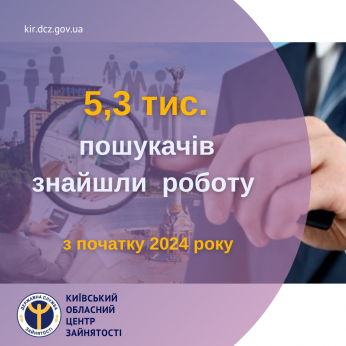 З початку 2024 року фахівці служби зайнятості Київщини допомогли знайти роботу 5,3 тис. пошукачам