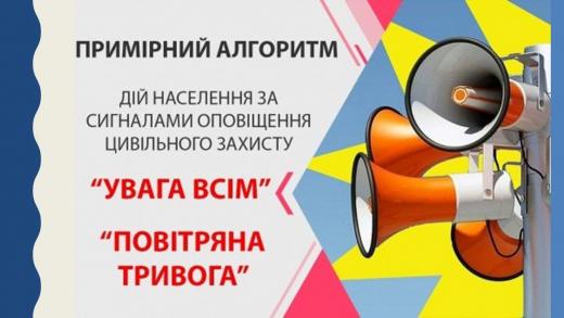 Алгоритм дій за сигналами оповіщення «Увага всім», «Повітряна тривога»